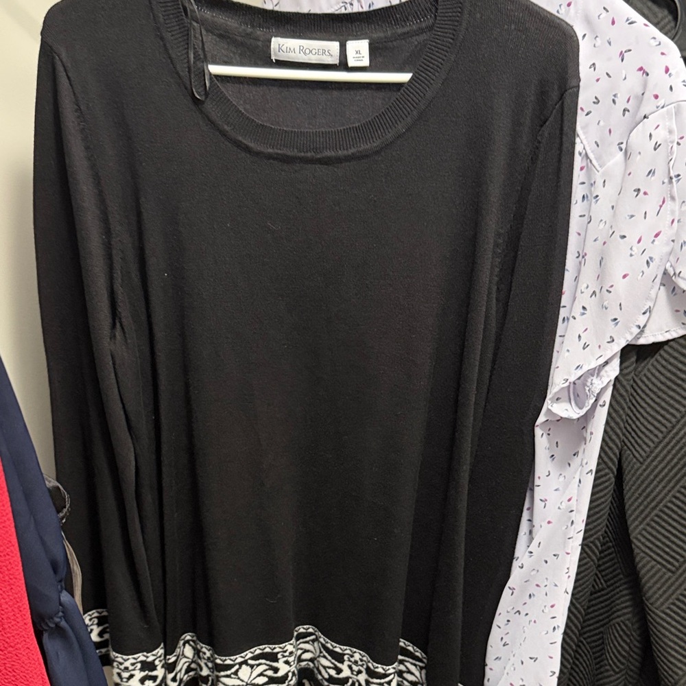 Kim Rogers Black Long Sleeve Top with Patterned Hem